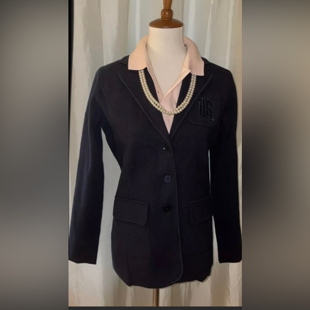 ⭐️Sold⭐️New LaurenRalphLauren Cotton Combed Knit Embroidered Logo Blazer Navy M - Picture 5 of 12
